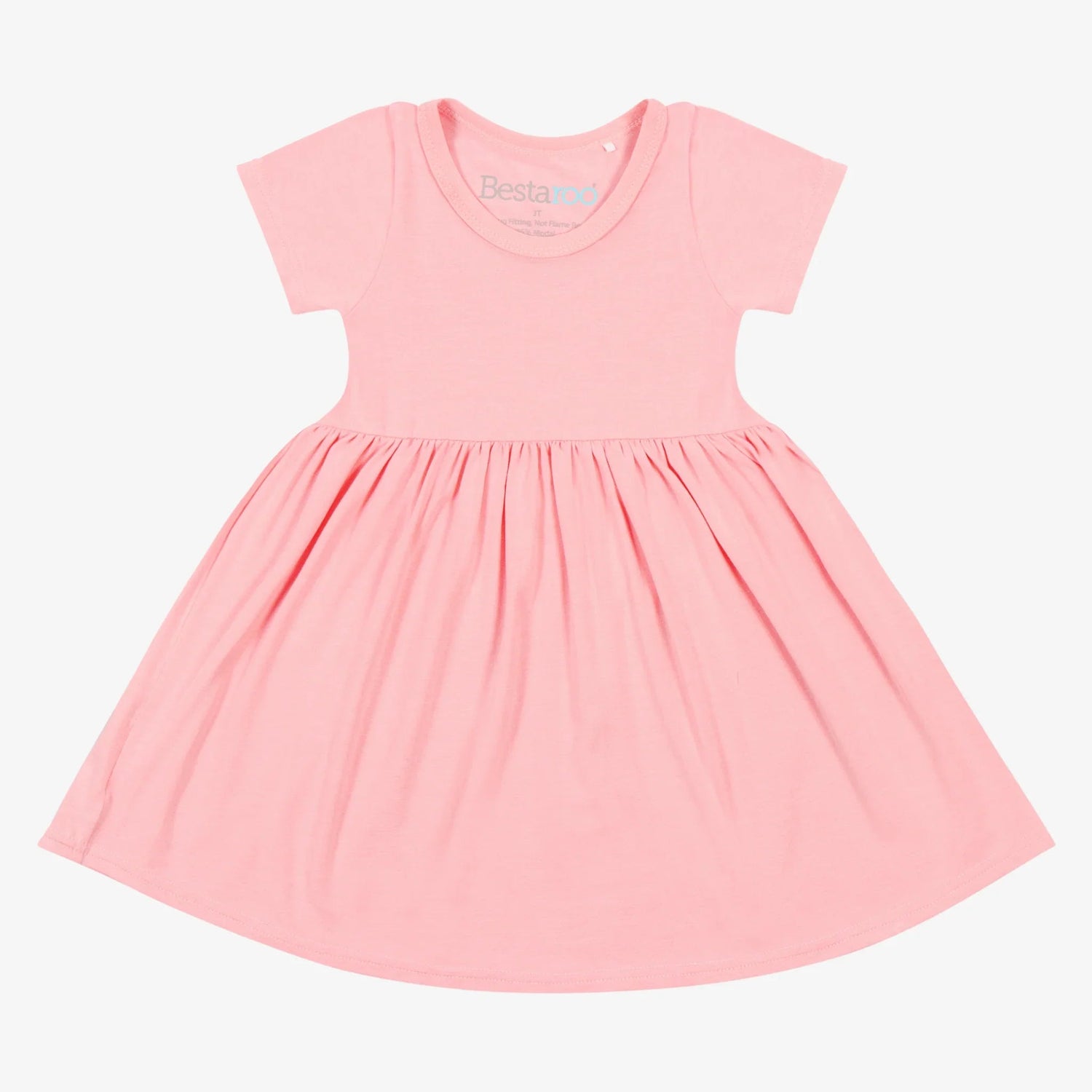 Rose pink baby dress with a full twirl-ready skirt and short sleeves