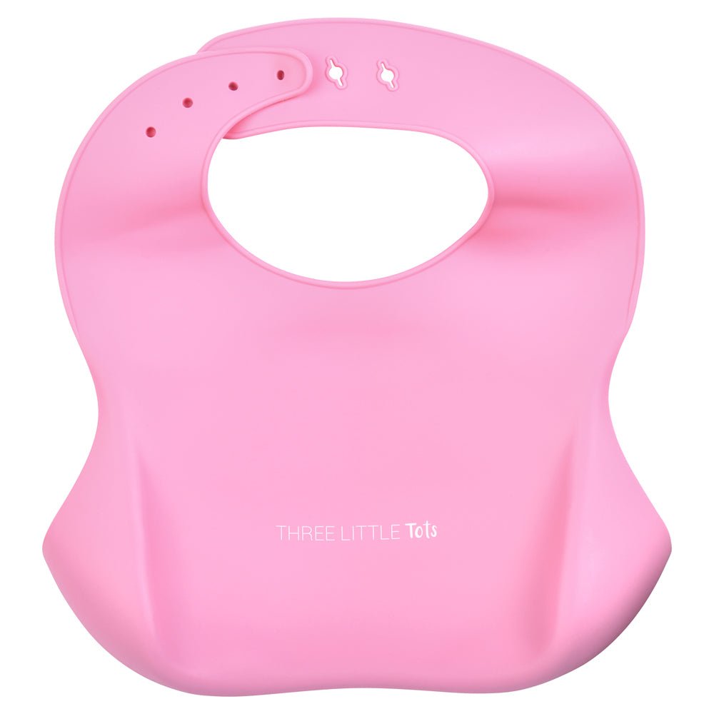 Three Little Tots Rose Silicone Bib with Crumb Catcher - 