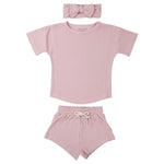 Three Little Tots Rose Summer Waffle Top & Bottom Set - 