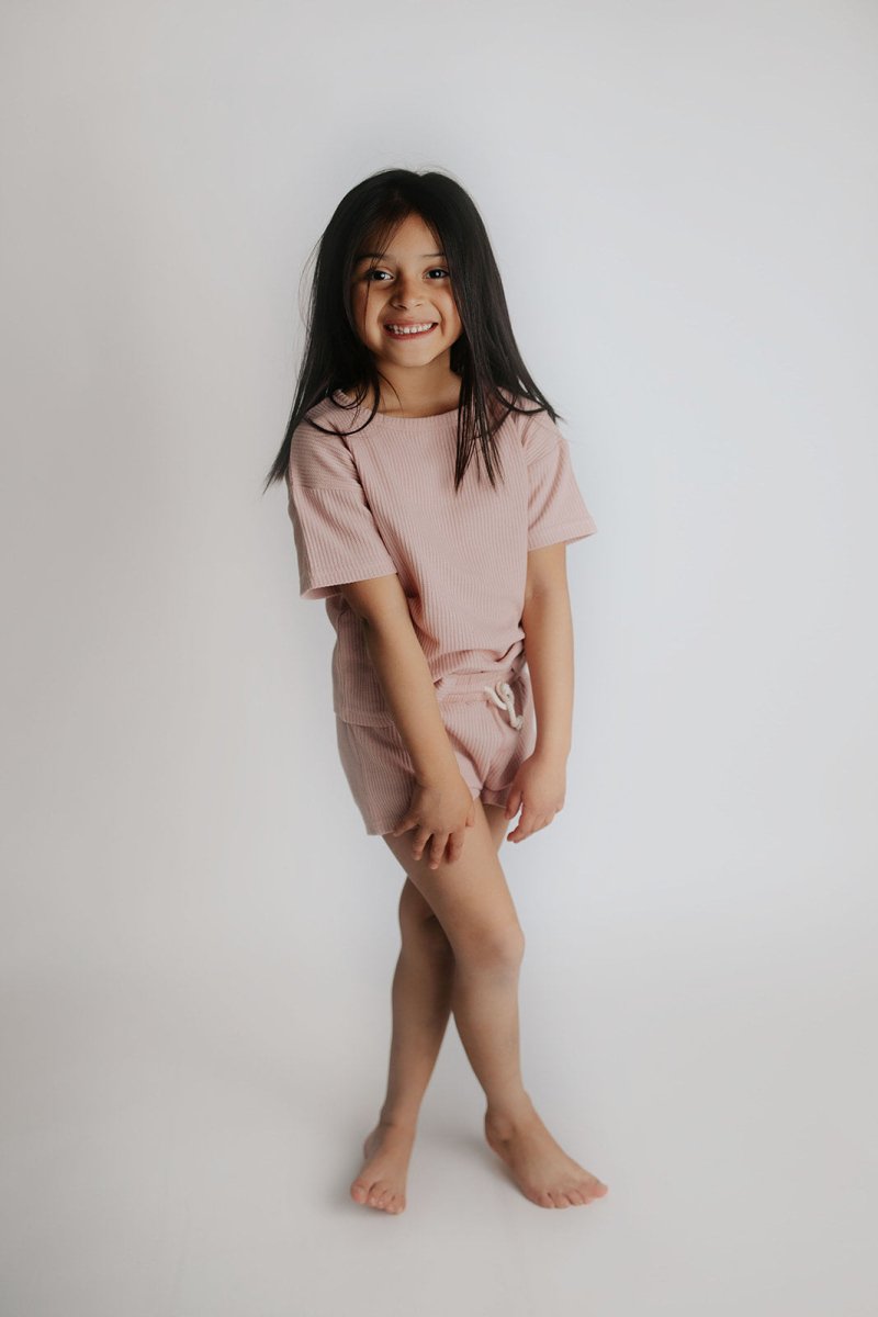 Three Little Tots Rose Summer Waffle Top & Bottom Set - 