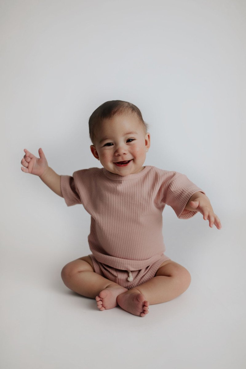 Three Little Tots Rose Summer Waffle Top & Bottom Set - 