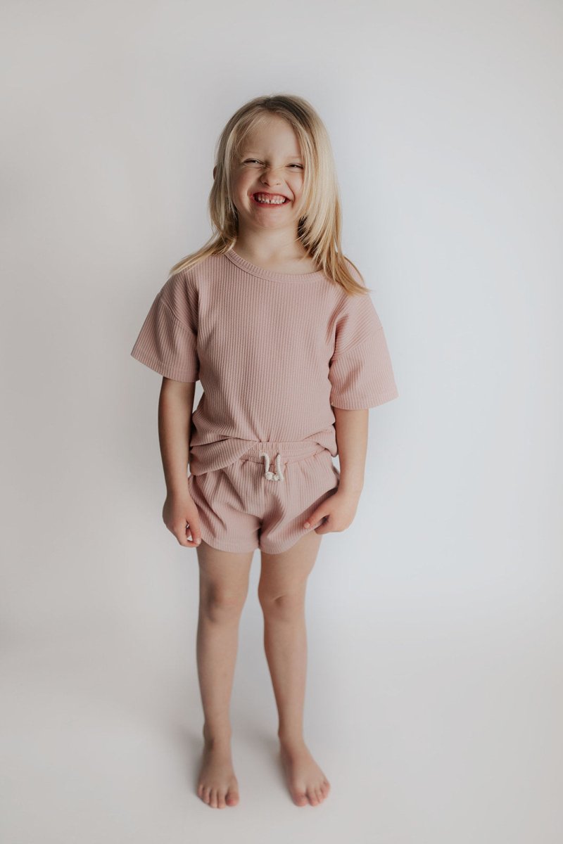 Three Little Tots Rose Summer Waffle Top & Bottom Set - 