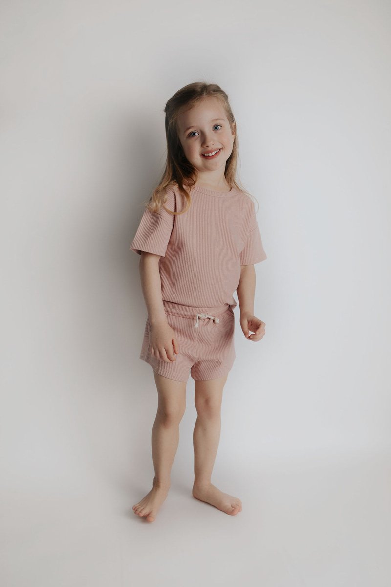 Three Little Tots Rose Summer Waffle Top & Bottom Set - 
