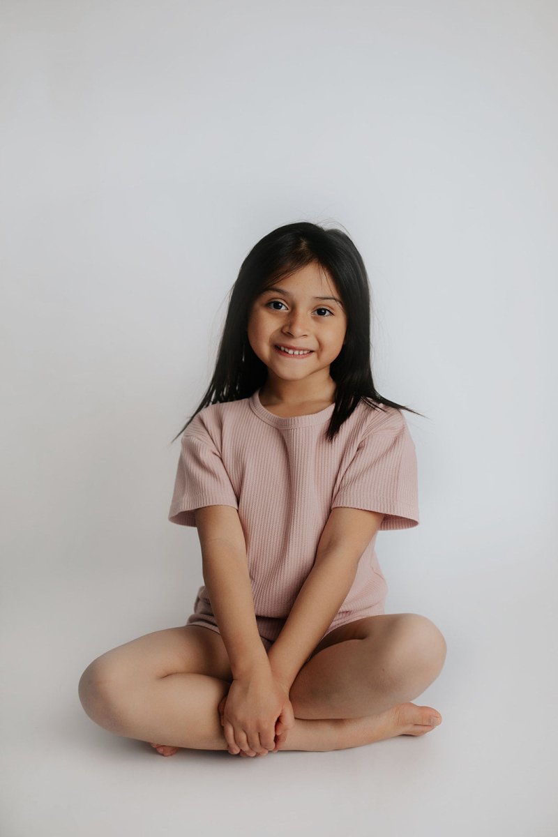 Three Little Tots Rose Summer Waffle Top & Bottom Set - 