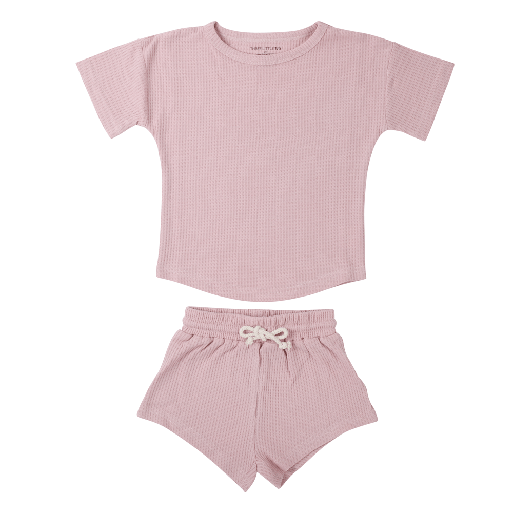Three Little Tots Rose Summer Waffle Top & Bottom Set - 