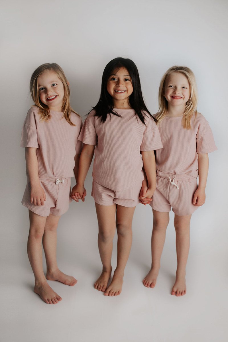 Three Little Tots Rose Summer Waffle Top & Bottom Set - 