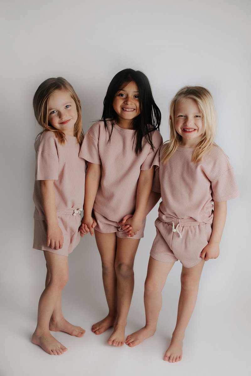 Three Little Tots Rose Summer Waffle Top & Bottom Set - 