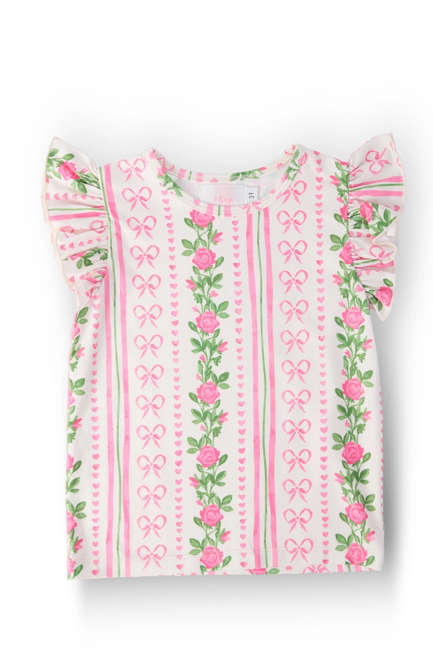 Rosebud Bows S/S Ruffle Tee - Pink, Top, Dress | Everetts Place