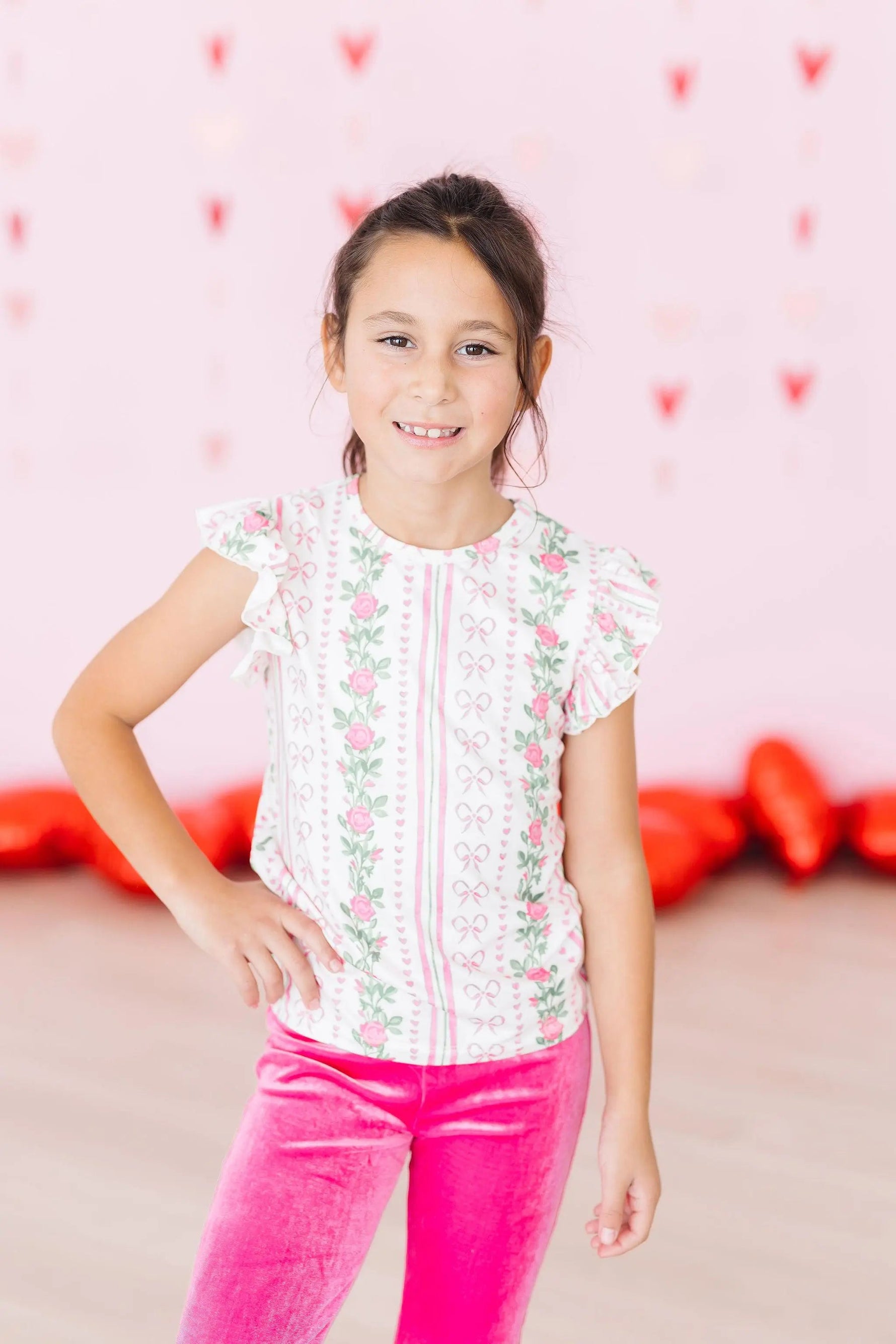 Mila & Rose ® Rosebud Bows S/S Ruffle Tee - 