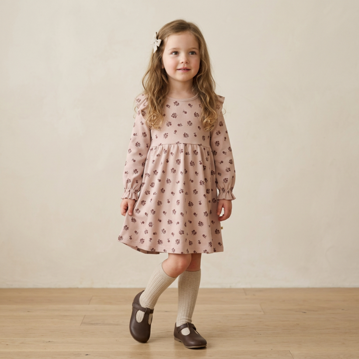 Organic Ruffle Sleeve Dress - Rosebud by Makemake Organics