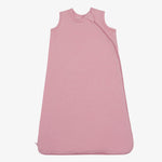 Sleeveless baby sleep bag in rosey pink with a full-length zipper down the front.
