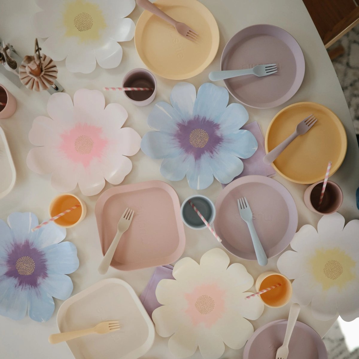 Mushie Round Dinnerware Plates BPA Free Plastic Set Dishwasher Microwave Safe - Everetts Place Boutique - 