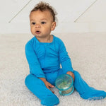 Bestaroo Royal Blue Bamboo Footie With Dual Zipper And Fold Over Mittens - 