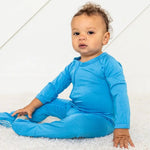 Bestaroo Royal Blue Bamboo Footie With Dual Zipper And Fold Over Mittens - 