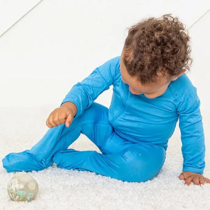 Bestaroo Royal Blue Bamboo Footie With Dual Zipper And Fold Over Mittens - 