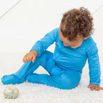 Bestaroo Royal Blue Bamboo Footie With Dual Zipper And Fold Over Mittens - 