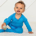 Bestaroo Royal Blue Bamboo Footie With Dual Zipper And Fold Over Mittens - 