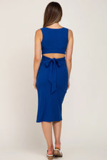 PinkBlush Royal Blue Ribbed Back Cutout Maternity Midi Dress - 