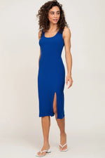 PinkBlush Royal Blue Ribbed Back Cutout Midi Dress - 