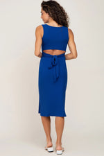 PinkBlush Royal Blue Ribbed Back Cutout Midi Dress - 