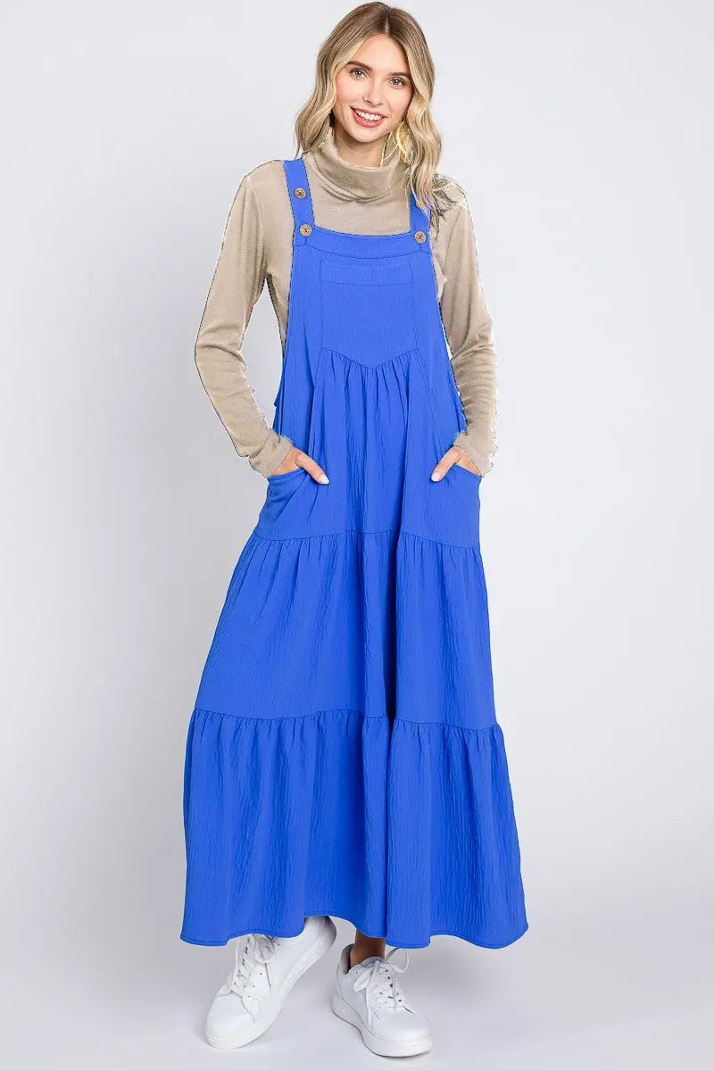 PinkBlush Royal Button Sling Tiered Maternity Midi Dress - 