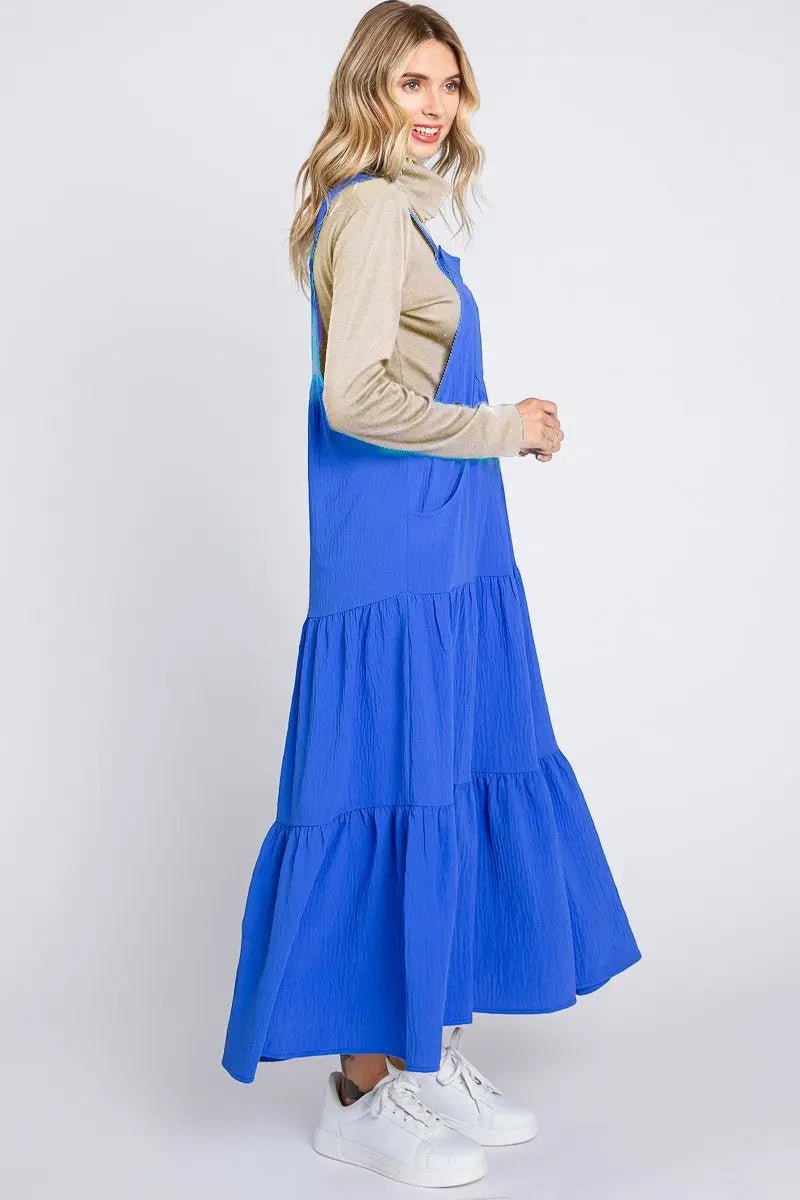 PinkBlush Royal Button Sling Tiered Maternity Midi Dress - 
