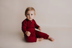 Three Little Tots Ruby Red Baby Ribbed Playsuit with pockets - 
