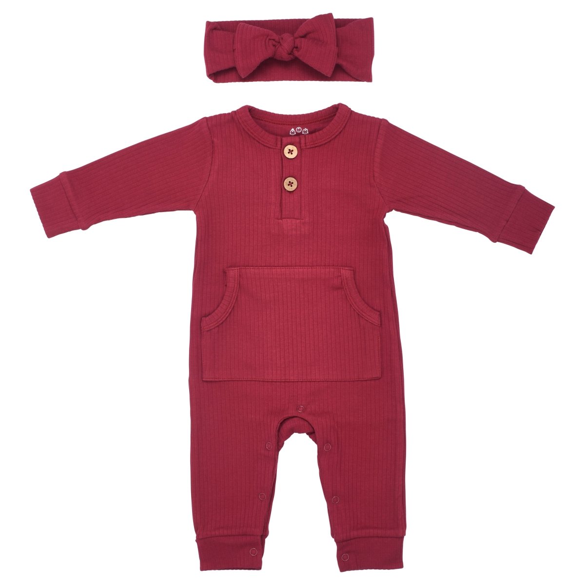 Three Little Tots Ruby Red Baby Ribbed Playsuit with pockets - 
