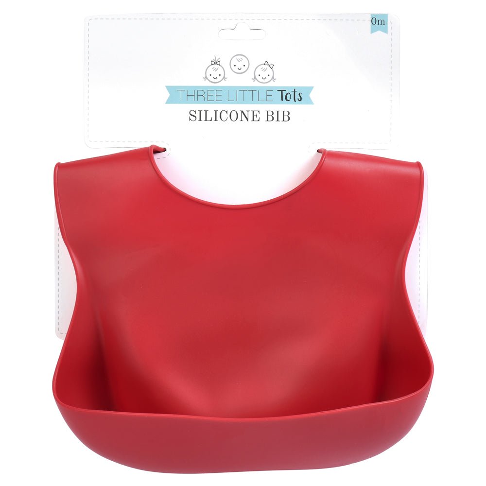 Three Little Tots Ruby Red Silicone Baby Bib - 