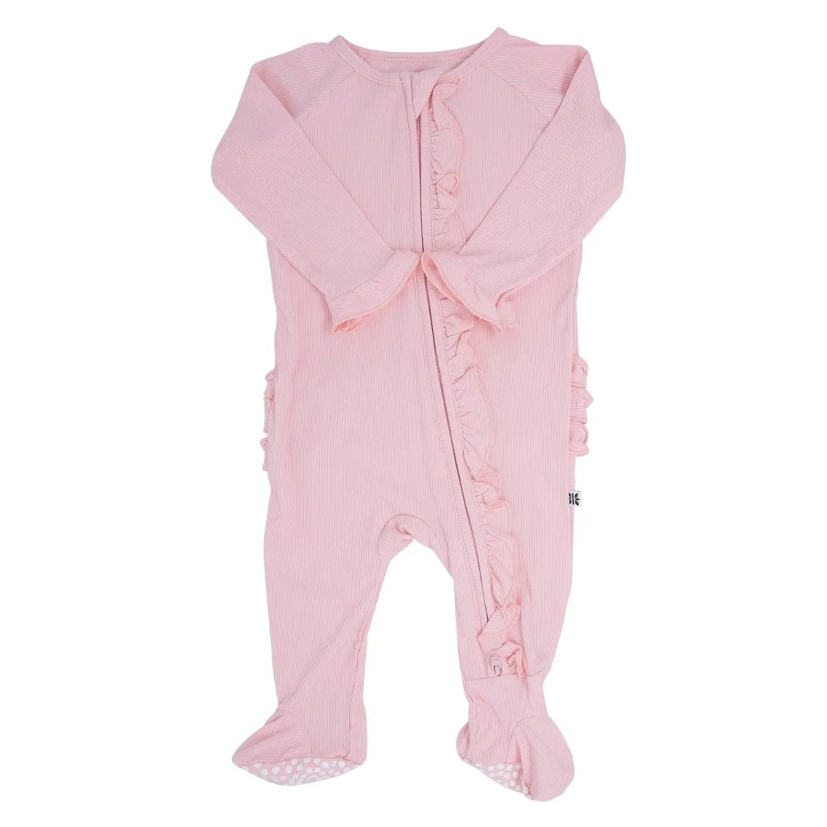 Sweet Bamboo Ruffle Baby Footie with 2 Way Zipper and No Slip Grips for Infants - 