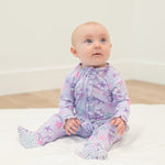 Sweet Bamboo Ruffle Baby Footie with Two Way Zipper and No Slip Grips for Comfort - 