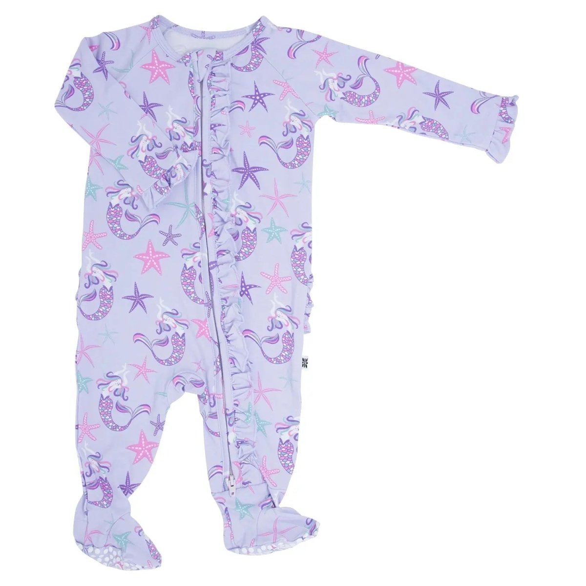 Sweet Bamboo Ruffle Baby Footie with Two Way Zipper and No Slip Grips for Comfort - 