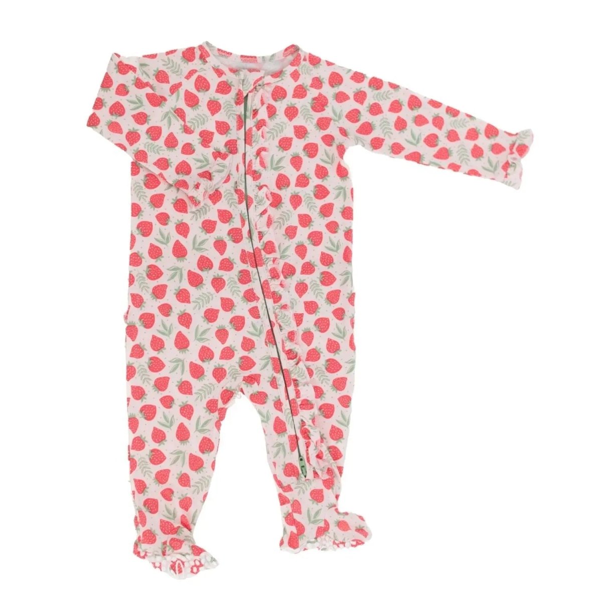 Sweet Bamboo Ruffle Baby Footie with Two Way Zipper and Non Slip Grips for Infants - 