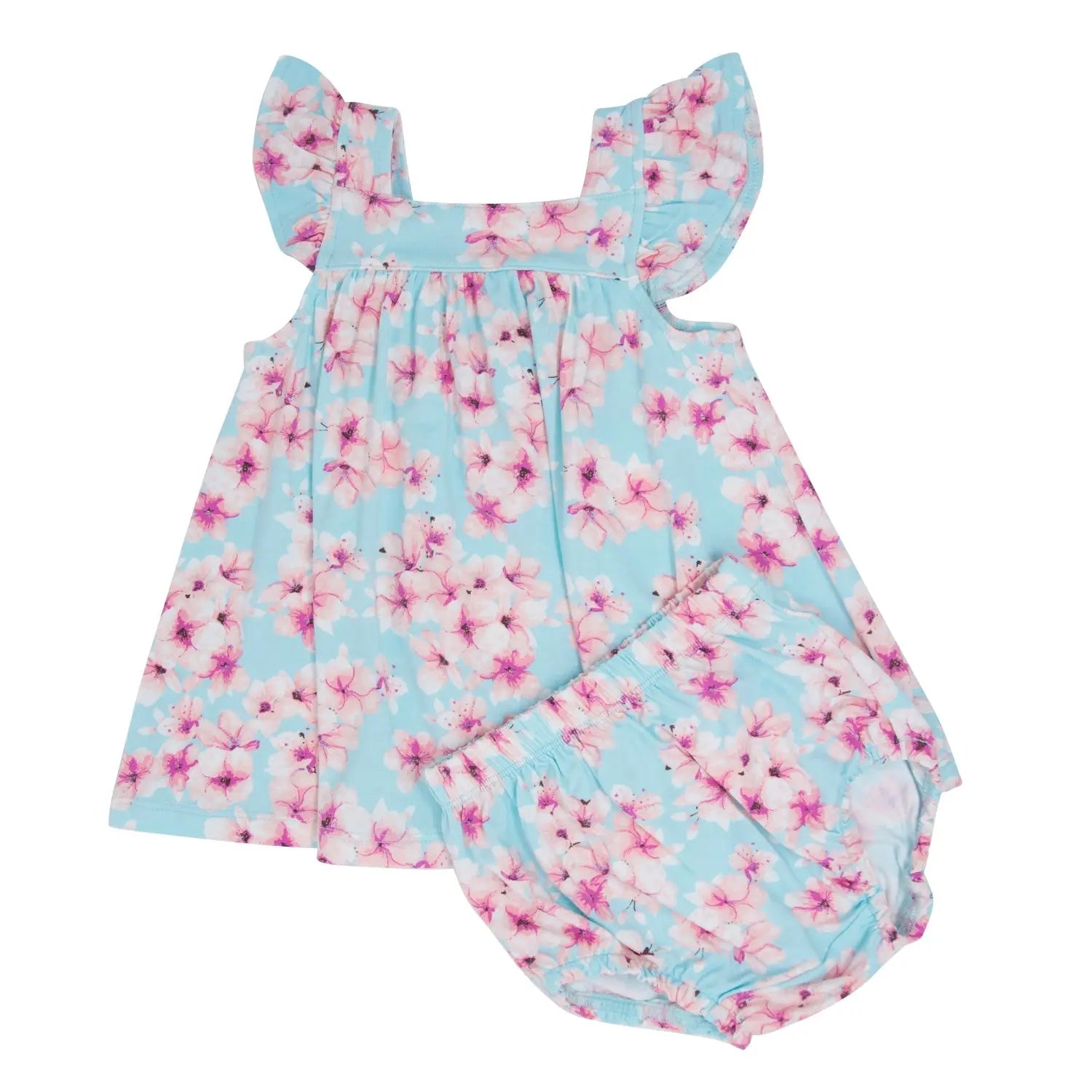 Sweet Bamboo Charming Floral Ruffle Dress with Matching Bloomer Set for Baby Girls - Apparel & Accessories > Clothing > Baby & Toddler Clothing > Baby One-Pieces baby daywear