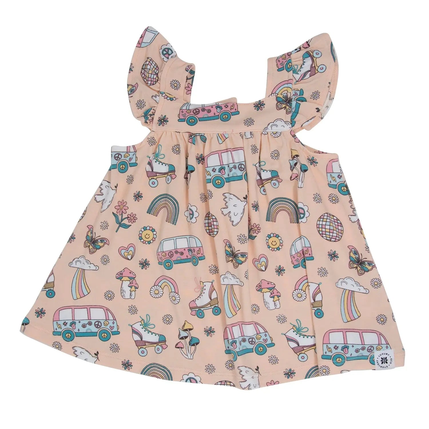 Sweet Bamboo Retro Roller Skates Ruffle Dress and Bloomer Set for Stylish Kids - Apparel & Accessories > Clothing > Baby & Toddler Clothing > Baby One-Pieces baby daywear