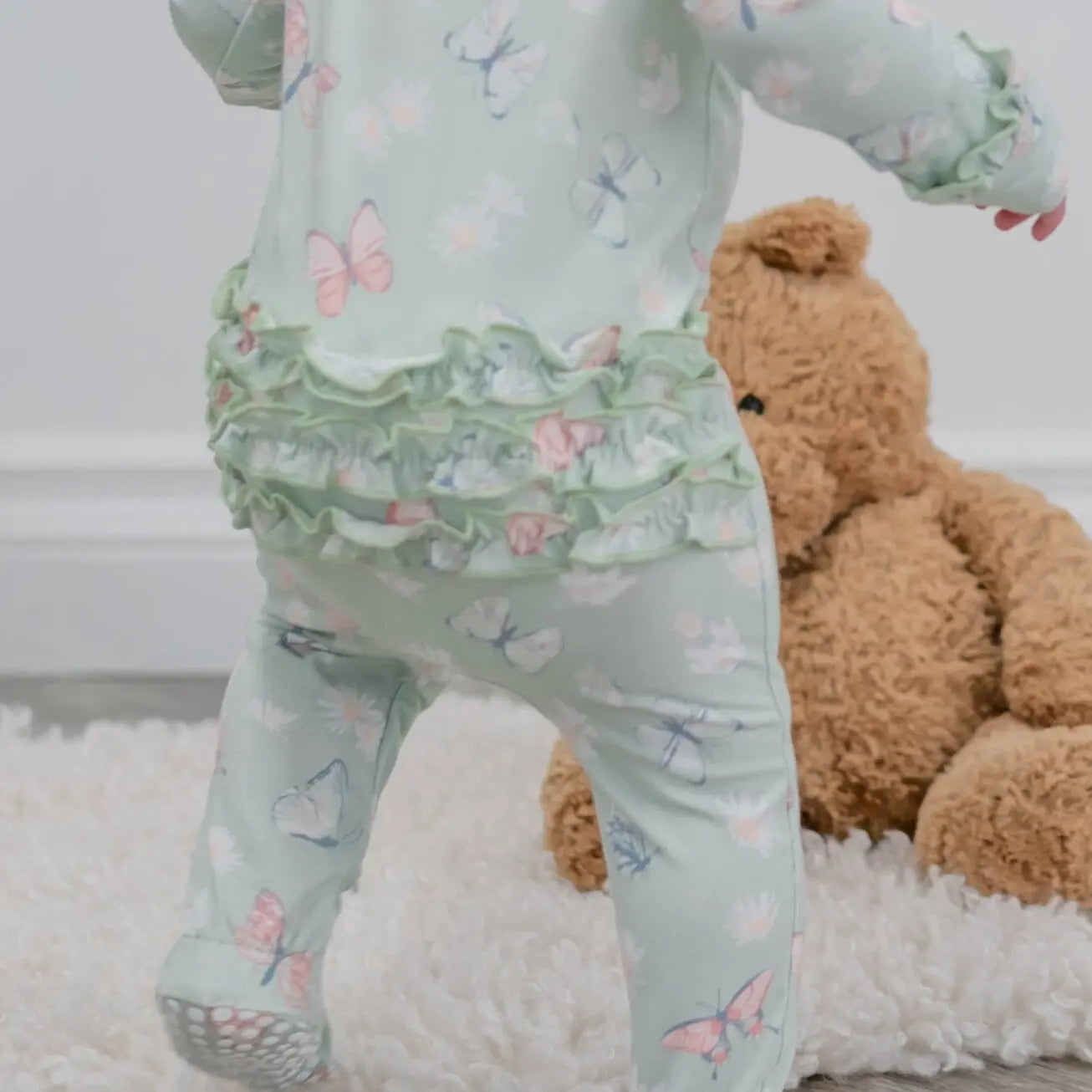 Sweet Bamboo Mint Bamboo Ruffle Baby Footie with 2 Way Zipper for Stylish Infants - Apparel & Accessories > Clothing > Baby & Toddler Clothing > Baby & Toddler Sleepwear Ruffle Footies