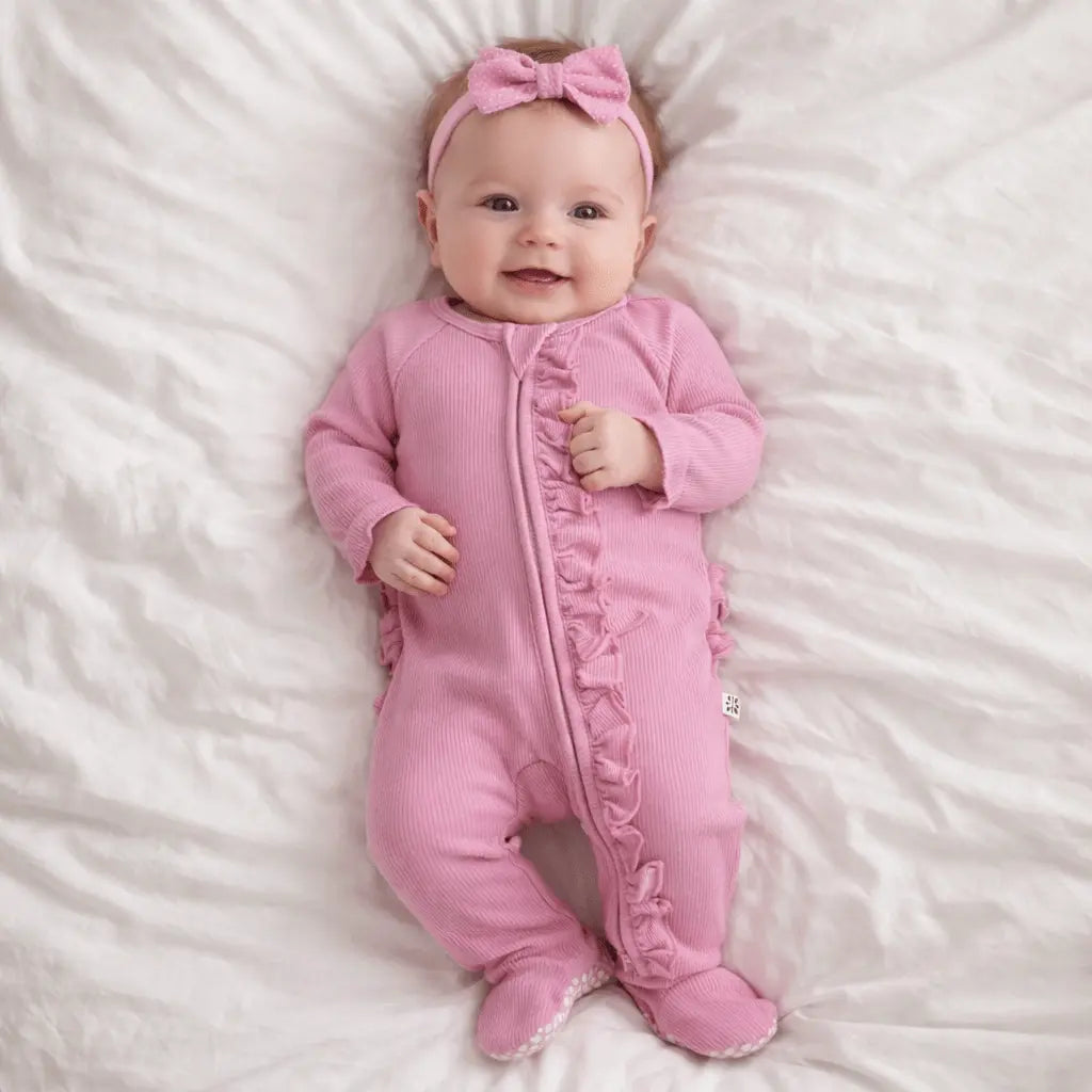Sweet Bamboo Ruffle Footie Cashmere Rose - 