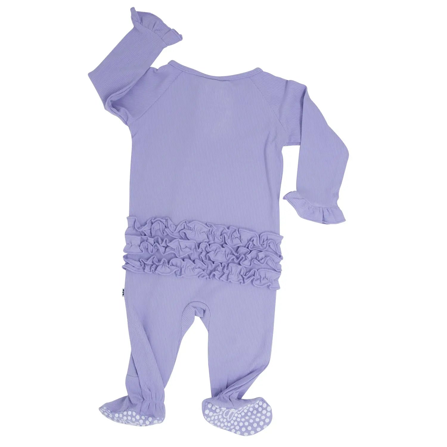 Ruffle Footie With 2 Way Zipper And Non Slip Grips For Infants Sweet Bamboo