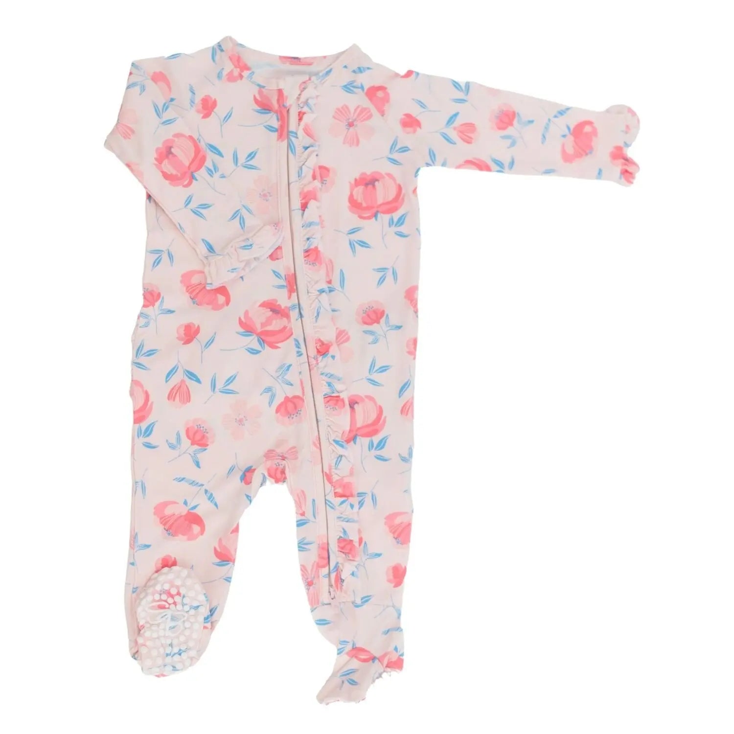 Ruffle Footie with Two Way Zipper and No Slip Grips for Comfort and Stability Sweet Bamboo
