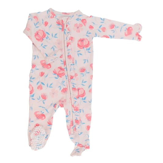 Ruffle Footie with Two Way Zipper and No Slip Grips for Comfort and Stability Sweet Bamboo