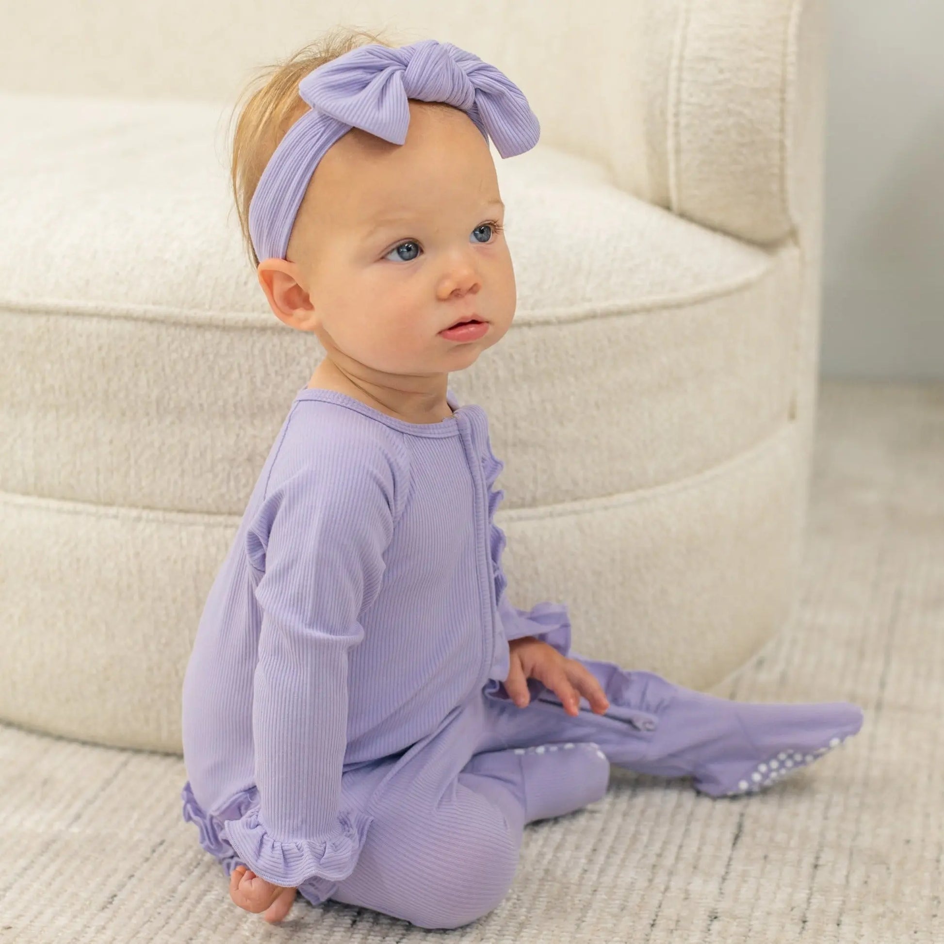 Ruffle Footie With 2 Way Zipper And Non Slip Grips For Infants Sweet Bamboo