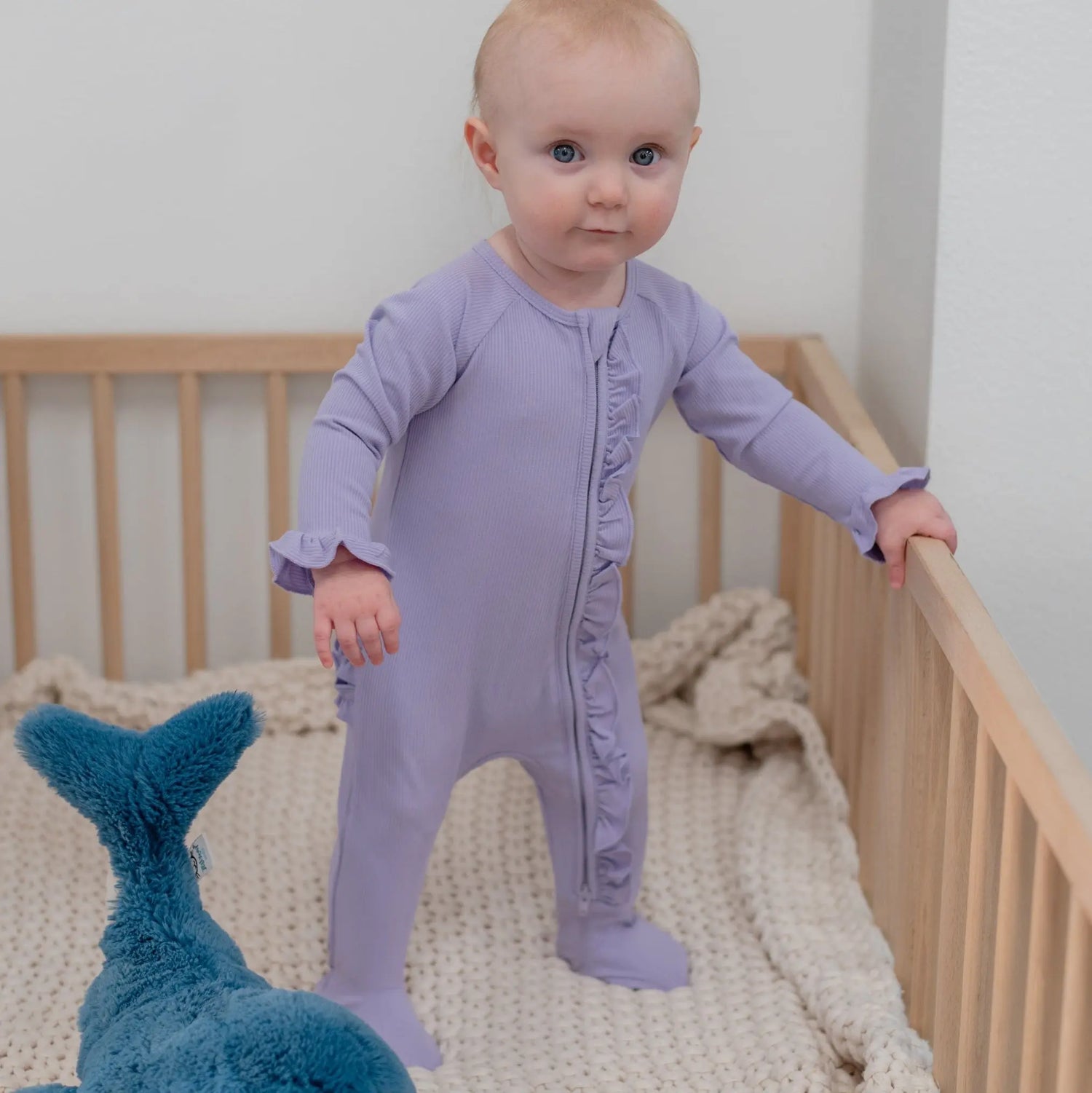 Sweet Bamboo Hypoallergenic Ruffle Footie with 2 Way Zipper for Infants - Apparel & Accessories > Clothing > Baby & Toddler Clothing > Baby & Toddler Sleepwear Ruffle Footies