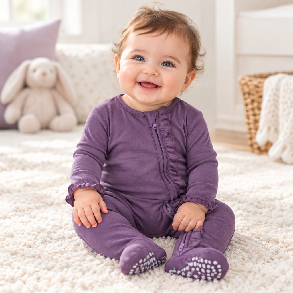 Comfortable Ruffle Footie - Grape Jelly by Sweet Bamboo