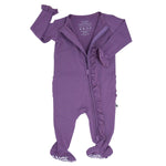 Sweet Bamboo Luxurious Deep Purple Ruffle Footie with Hypoallergenic Fabric for Infants - Apparel & Accessories > Clothing > Baby & Toddler Clothing > Baby One-Pieces Ruffle Footies