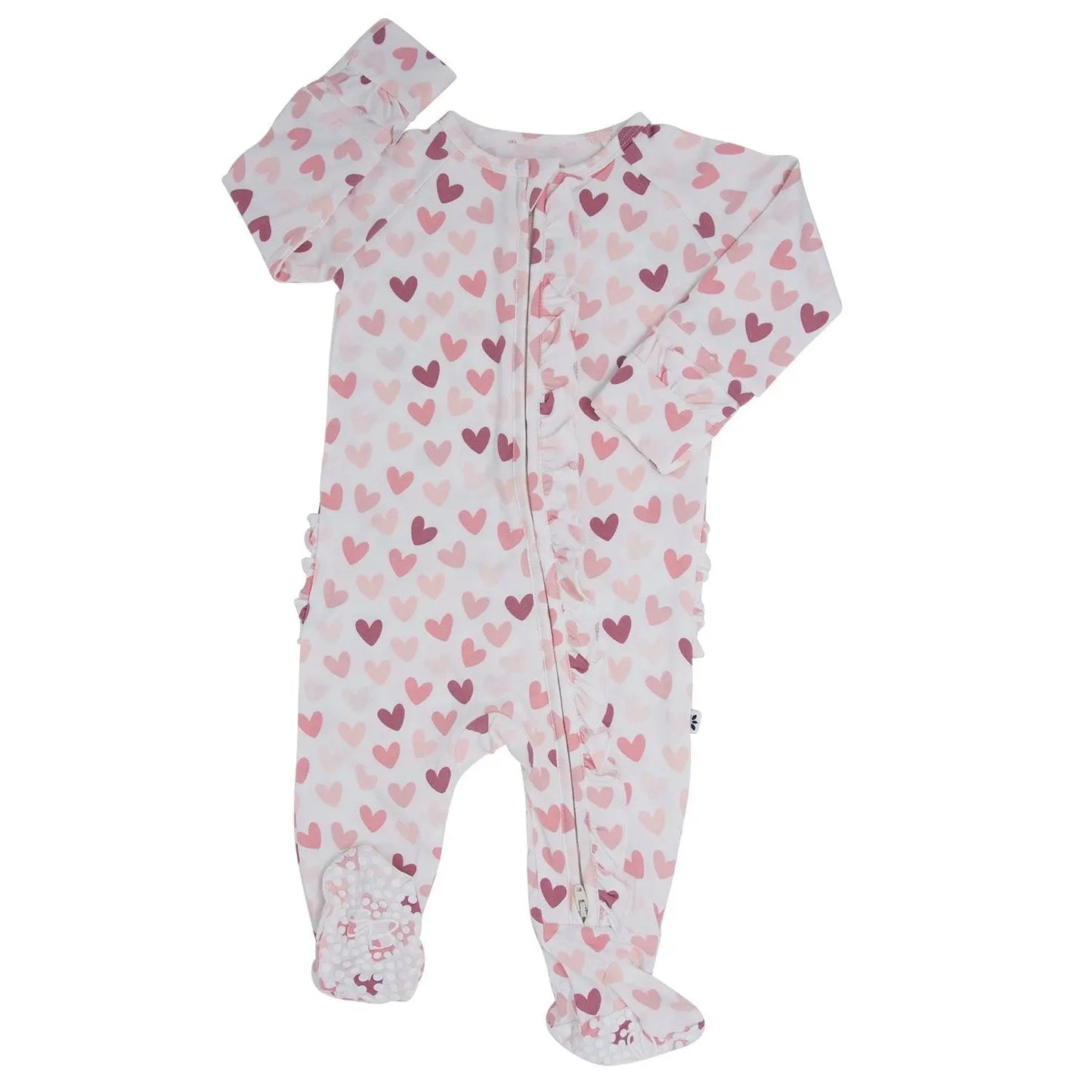 Ruffle Footie with 2 Way Zipper and No Slip Grips for Comfort and Stability Sweet Bamboo