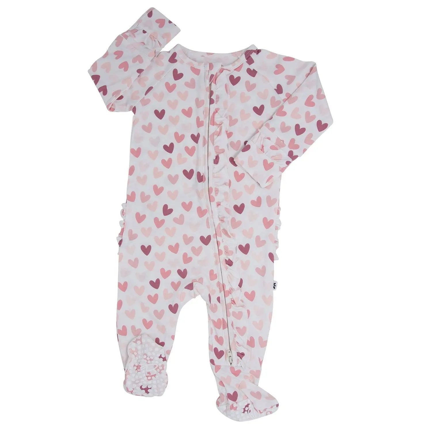 Ruffle Footie with 2 Way Zipper and No Slip Grips for Comfort and Stability Sweet Bamboo