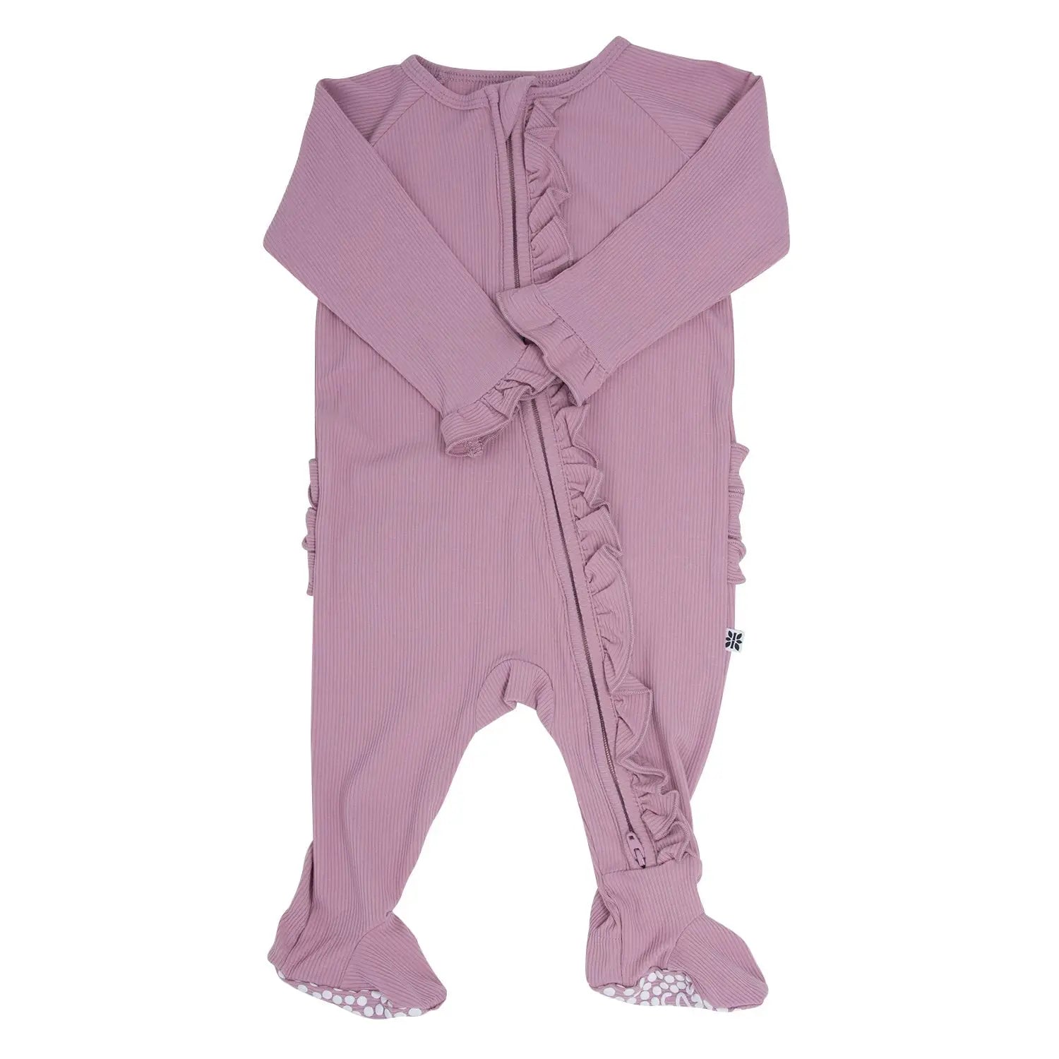 Ruffle Footie With 2 Way Zipper And No Slip Grips For Stability Sweet Bamboo