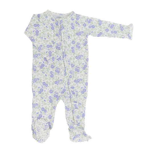 Ruffle Footie with Two Way Zipper and No Slip Grips for Babies Sweet Bamboo