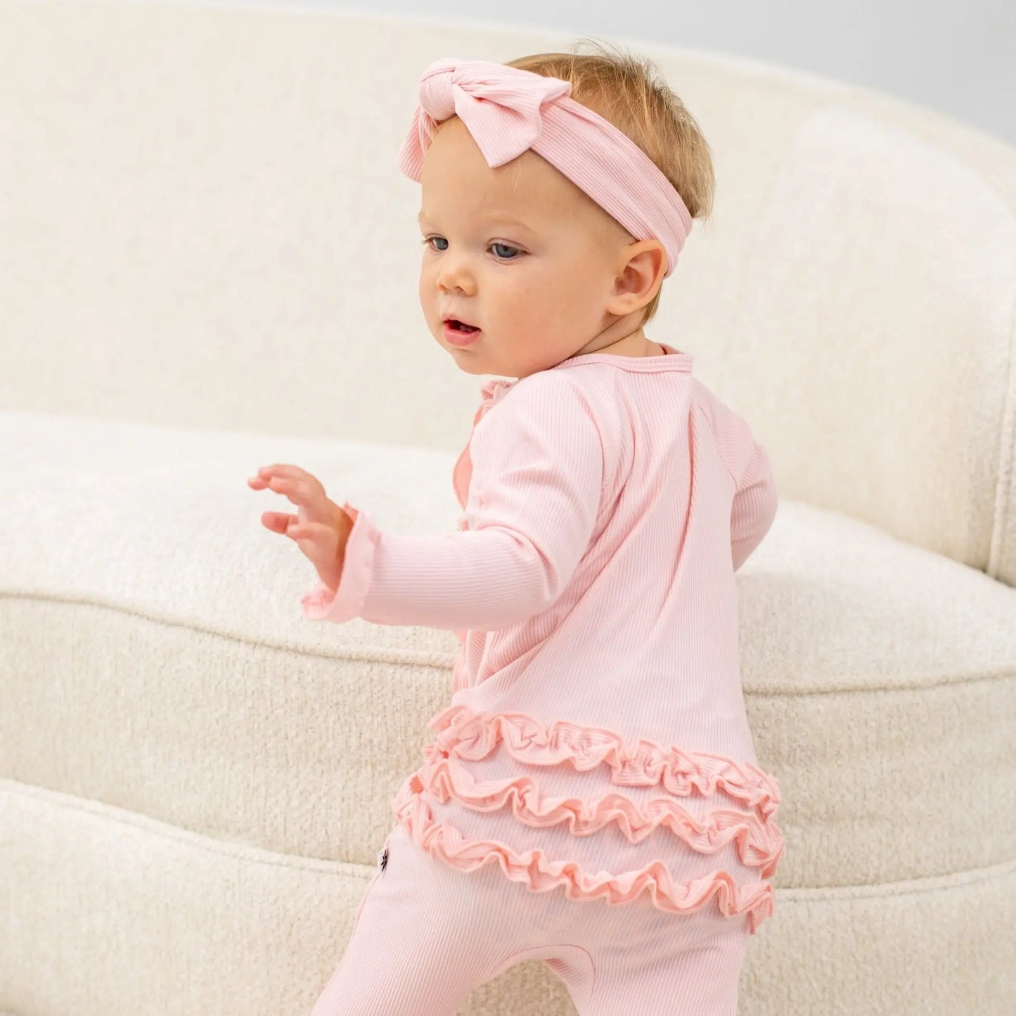 Ruffle Footie with 2 Way Zipper and No Slip Grips for Babies Sweet Bamboo