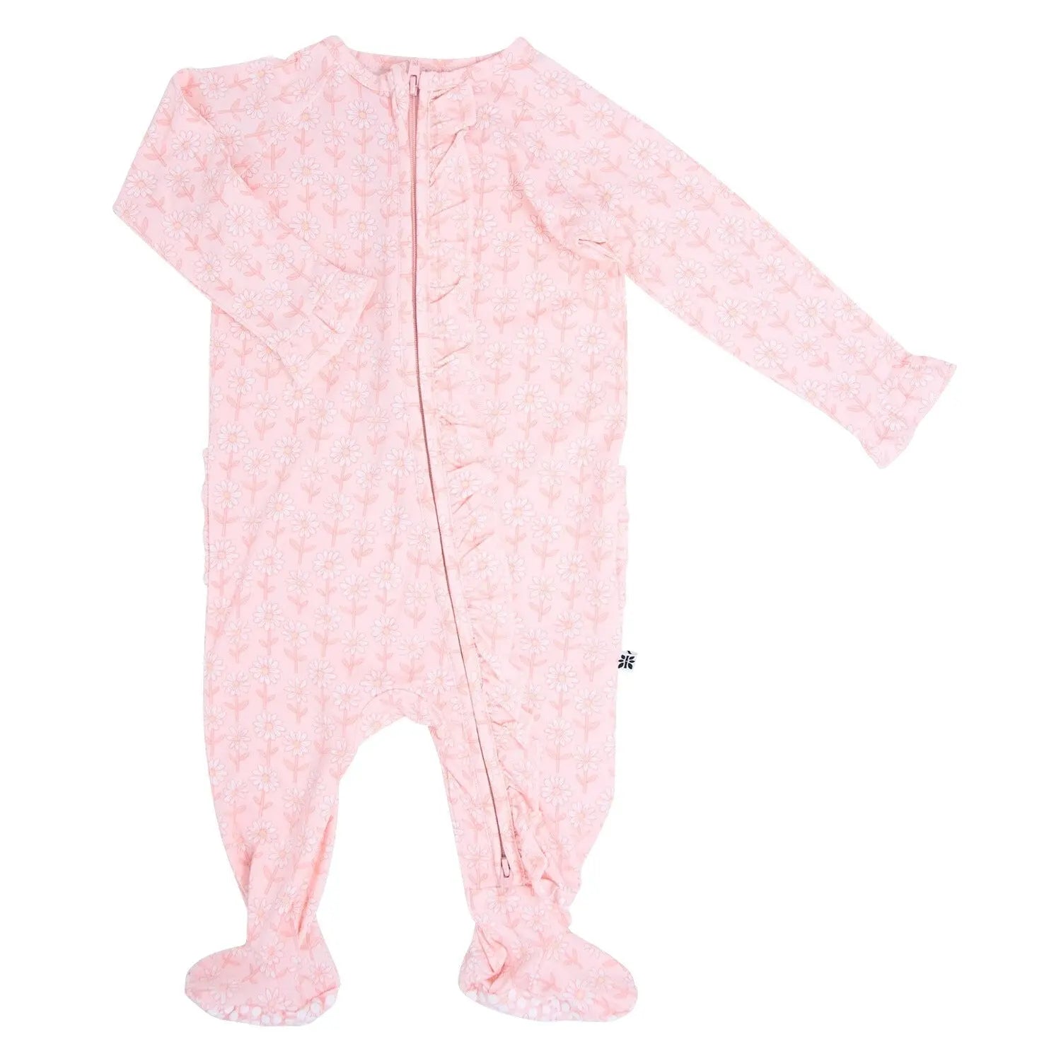 Sweet Bamboo Cozy Ruffle Footie with Two Way Zipper for Stylish Babies - Apparel & Accessories > Clothing > Baby & Toddler Clothing > Baby One-Pieces Ruffle Footies